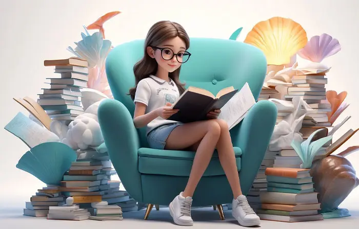 Bookworm Girl on Sofa 3D Character Illustration